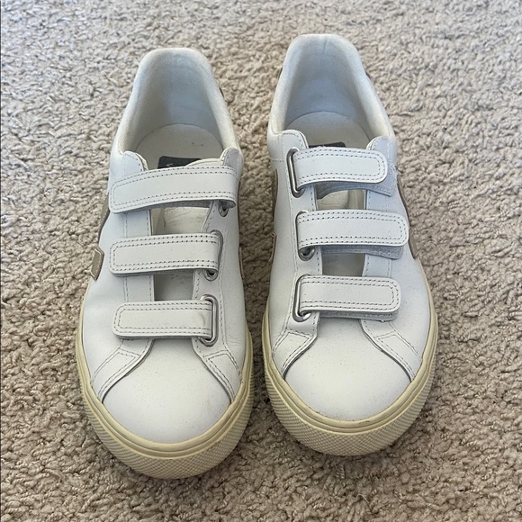 Veja White and Gold Velcro Sneakers - Picture 2 of 7